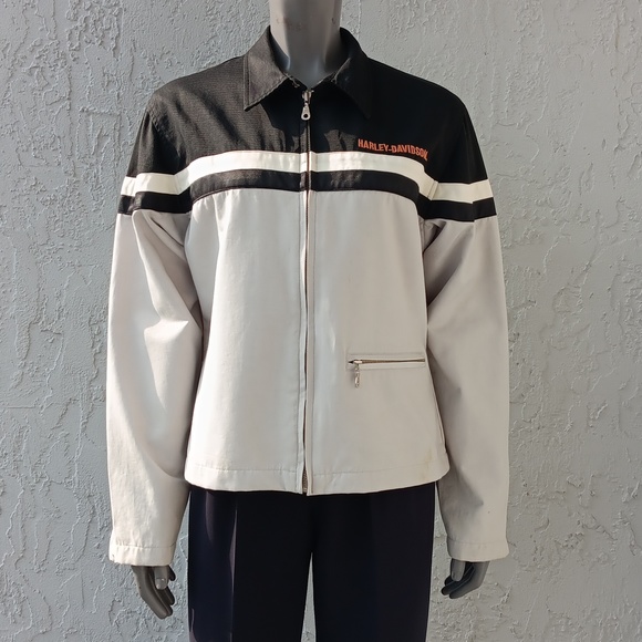 HARLEY DAVIDSON VINTAGE WOMEN'S GREY/BLACK MEDIUM-WEIGHT RIDING JACKET